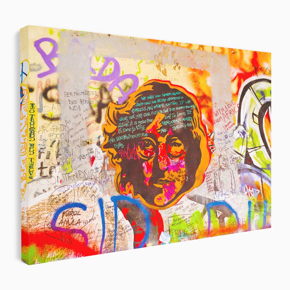 Tablou canvas cu tablou canvas cu john lennon si graffiti, fara rama, pe sasiu de lemn